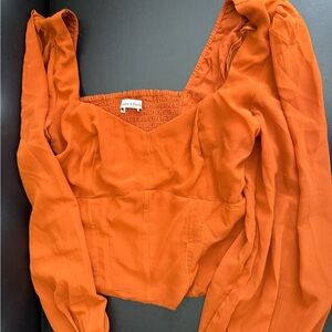 Abercrombie & Fitch Orange Puff Sleeve Crop Blouse